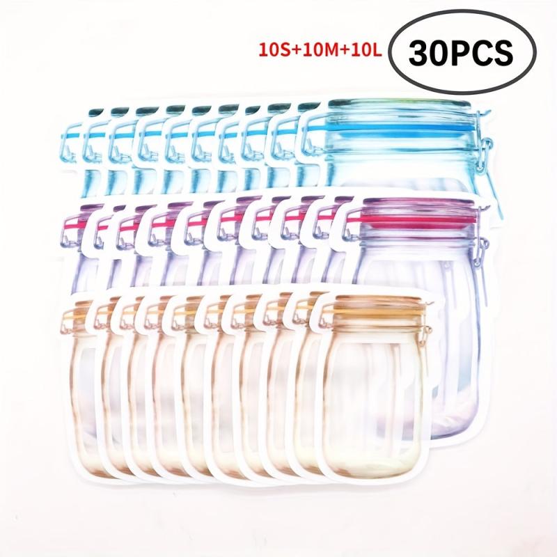 30PCS Mason Jar Zipper Bags Food Storage Reusable Pouch Biscuit Candy Snack