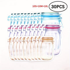 30PCS Mason Jar Zipper Bags Food Storage Reusable Pouch Biscuit Candy Snack