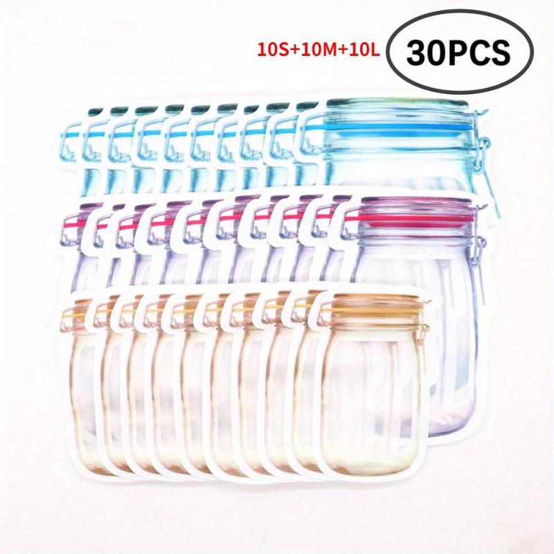 30PCS Mason Jar Zipper Bags Food Storage Reusable Pouch Biscuit Candy Snack