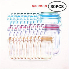 30PCS Mason Jar Zipper Bags Food Storage Reusable Pouch Biscuit Candy Snack