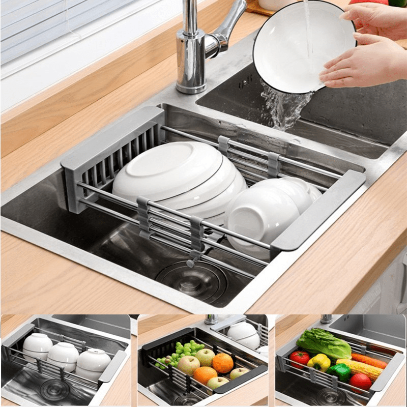 Kitchen Sink Drain Basket Telescopic Tableware Drain Rack