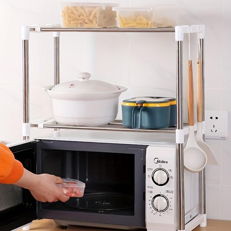 Retractable Microwave Oven Rack Double Layer Storage Bracket