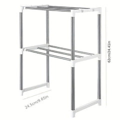Retractable Microwave Oven Rack Double Layer Storage Bracket