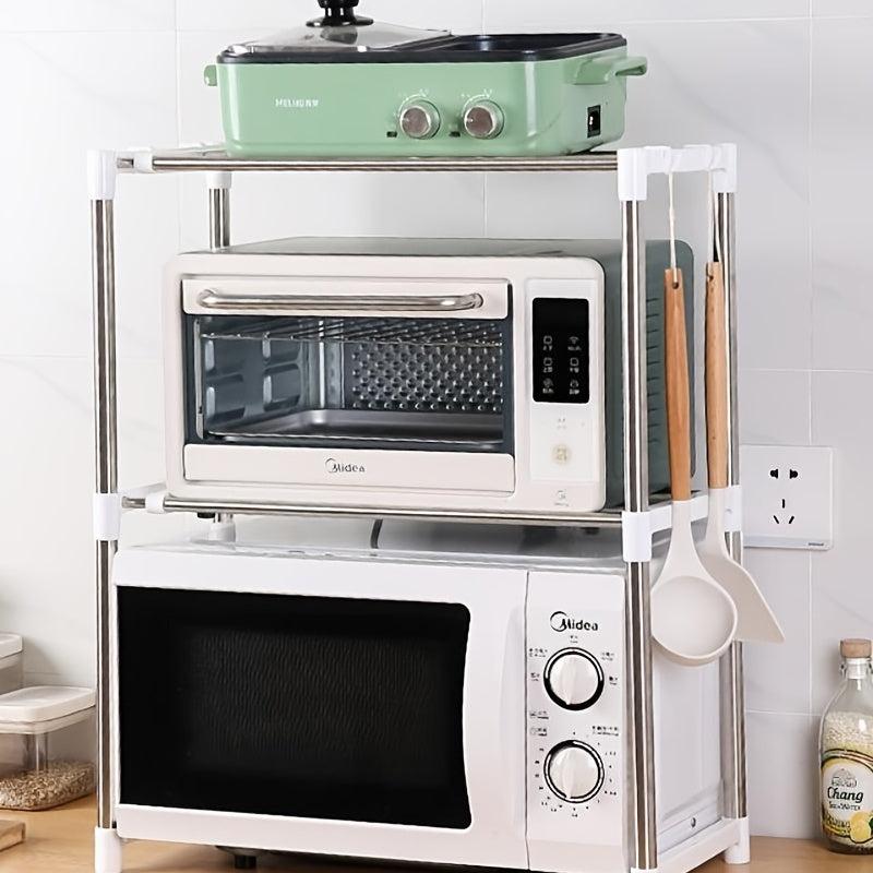 Retractable Microwave Oven Rack Double Layer Storage Bracket