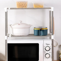 Retractable Microwave Oven Rack Double Layer Storage Bracket