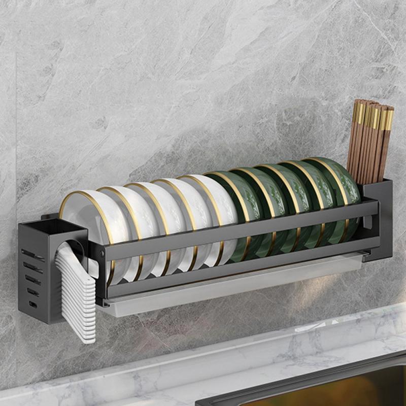 Stainless Steel Kitchen Rack with Bowl Plate Drain Spoon Wall Mounted