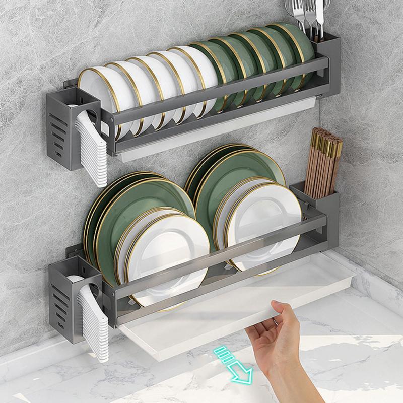 Stainless Steel Kitchen Rack with Bowl Plate Drain Spoon Wall Mounted