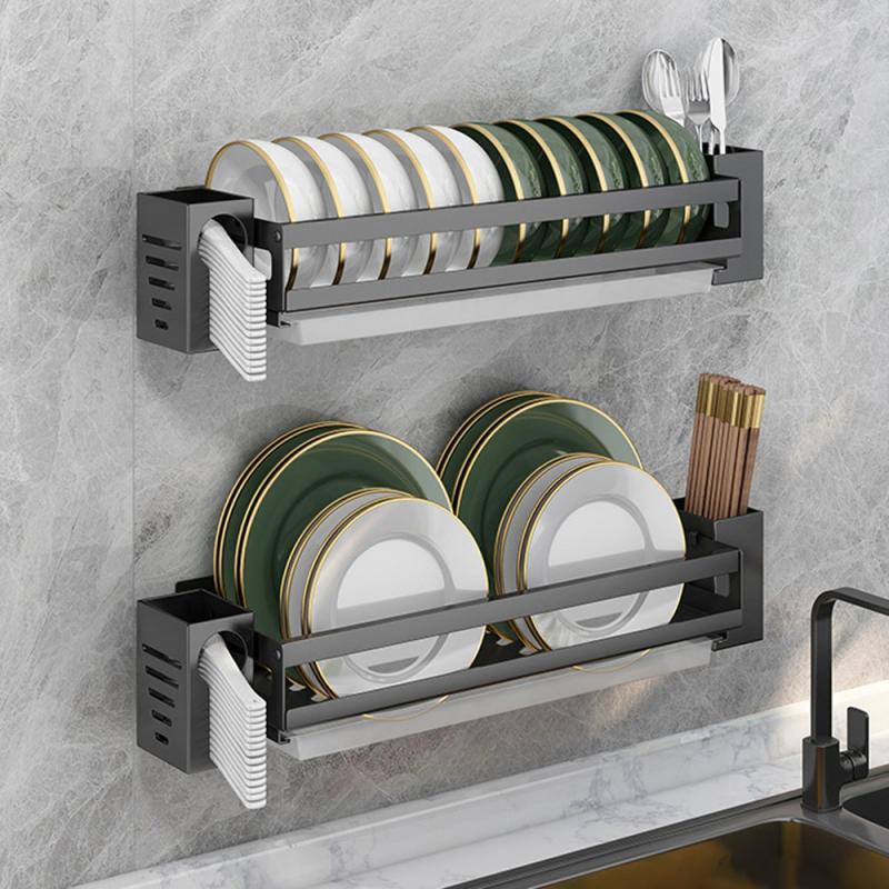 Stainless Steel Kitchen Rack with Bowl Plate Drain Spoon Wall Mounted