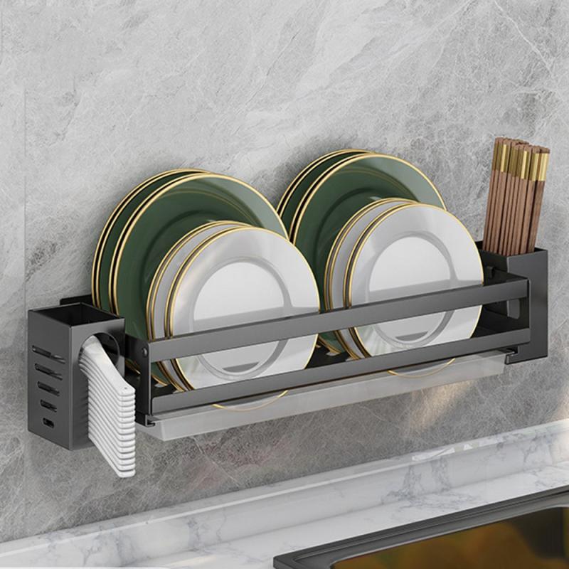 Stainless Steel Kitchen Rack with Bowl Plate Drain Spoon Wall Mounted