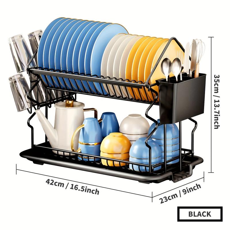 2 Tier Dish Rack with Utensil Holder, Cup Holder, Drainboard