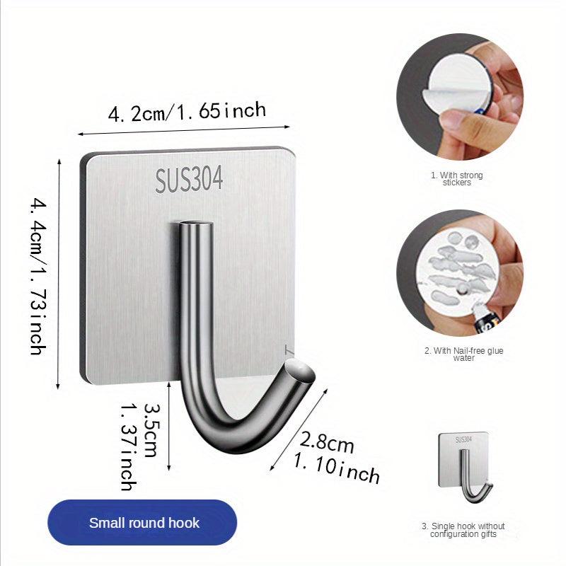 1pc Stainless Steel Punch Hook Wall Sticky Hook