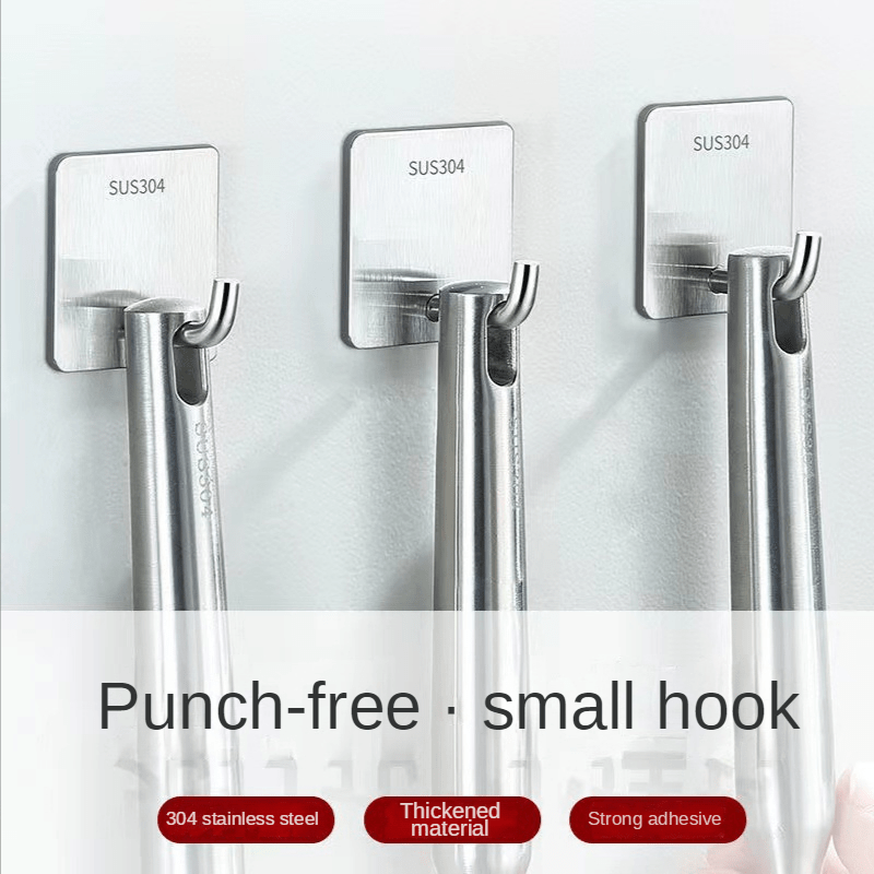 1pc Stainless Steel Punch Hook Wall Sticky Hook