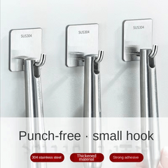 1pc Stainless Steel Punch Hook Wall Sticky Hook