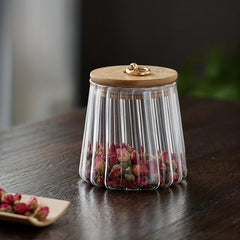 Striped Sealed Jar With Bamboo Lid Candy Jars