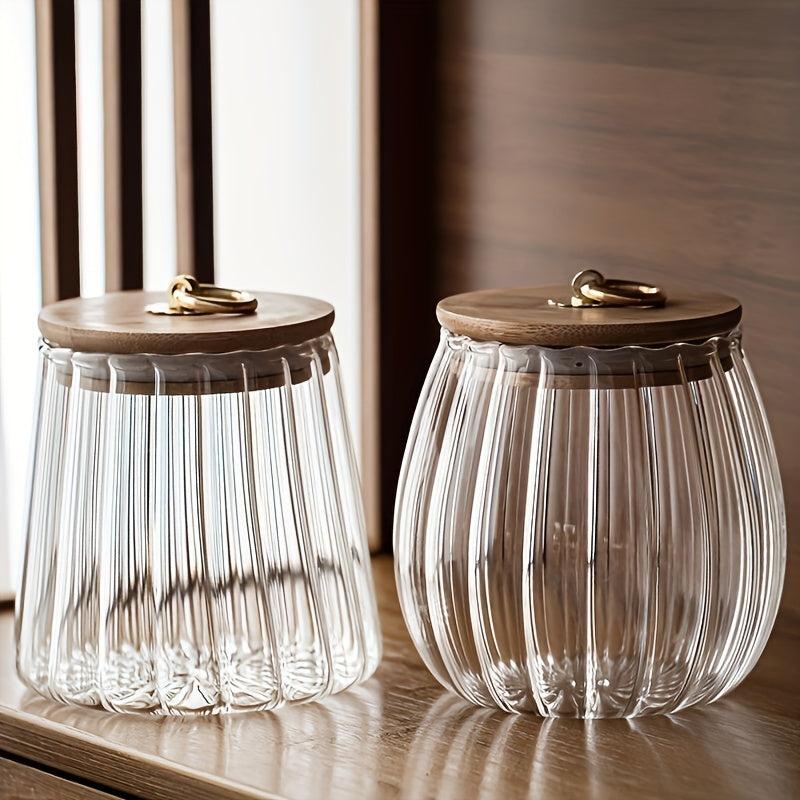 Striped Sealed Jar With Bamboo Lid Candy Jars