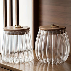 Striped Sealed Jar With Bamboo Lid Candy Jars