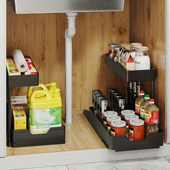 2 Tier Under Sink Organizer L Shaped Sliding Cabinet Basket