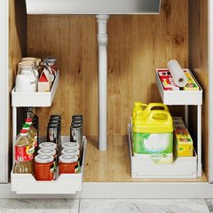 2 Tier Under Sink Organizer L Shaped Sliding Cabinet Basket