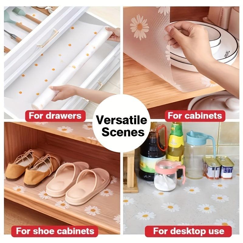 Portable Daisy Pattern Drawer Liner Anti-slip Clear PEVA Waterproof