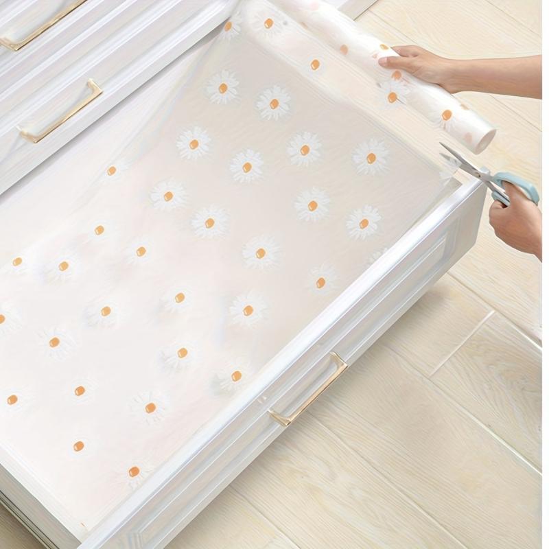 Portable Daisy Pattern Drawer Liner Anti-slip Clear PEVA Waterproof