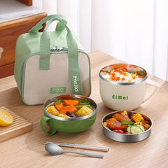 Stainless Steel Insulated Noodles Bowl Fast Food Cup Portable Lunch Box Set