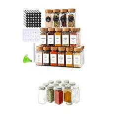 Kitchen Seasoning Jars Glass Storage Canister Holder with Bamboo Lid