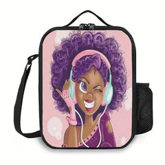 African American Girls Bento Bag Ice Pack Waterproof Lunch Box Bag