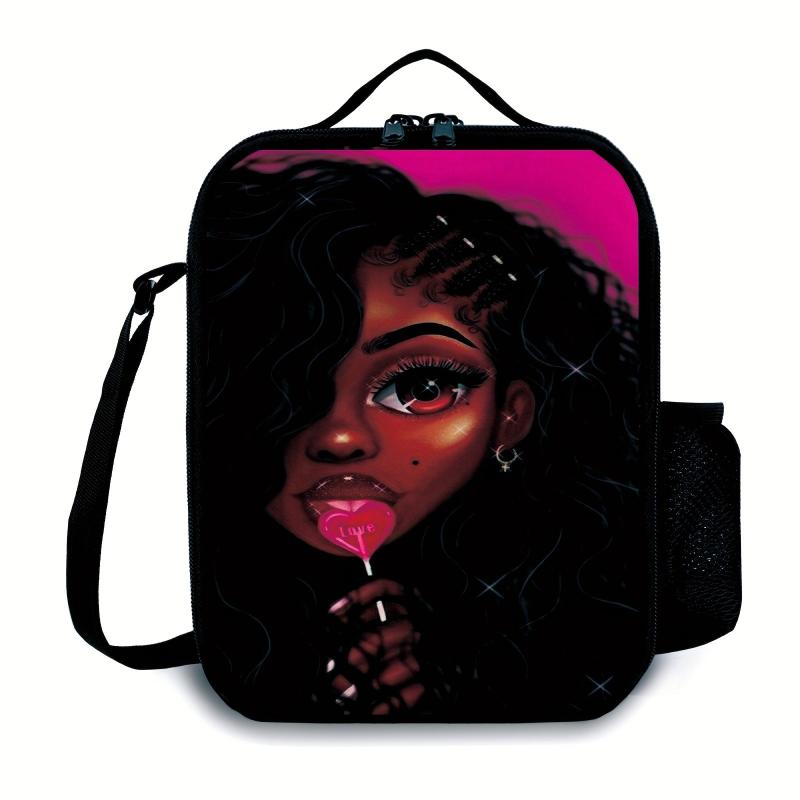 African American Girls Bento Bag Ice Pack Waterproof Lunch Box Bag