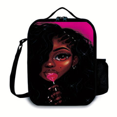 African American Girls Bento Bag Ice Pack Waterproof Lunch Box Bag