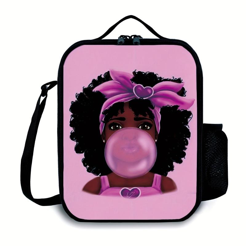 African American Girls Bento Bag Ice Pack Waterproof Lunch Box Bag