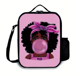 African American Girls Bento Bag Ice Pack Waterproof Lunch Box Bag