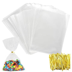 100pcs Clear Plastic Bags for Candy Lollipops Cookies