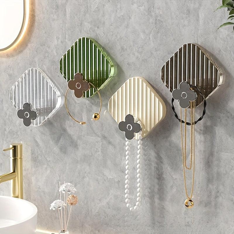 4pcs Diamond Shape Self-adhesive Bathroom Kitchen Door Hooks