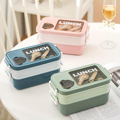 2-Layer Bento Box Set for Adults Teens w/ Cutlery Leak Proof Lunch