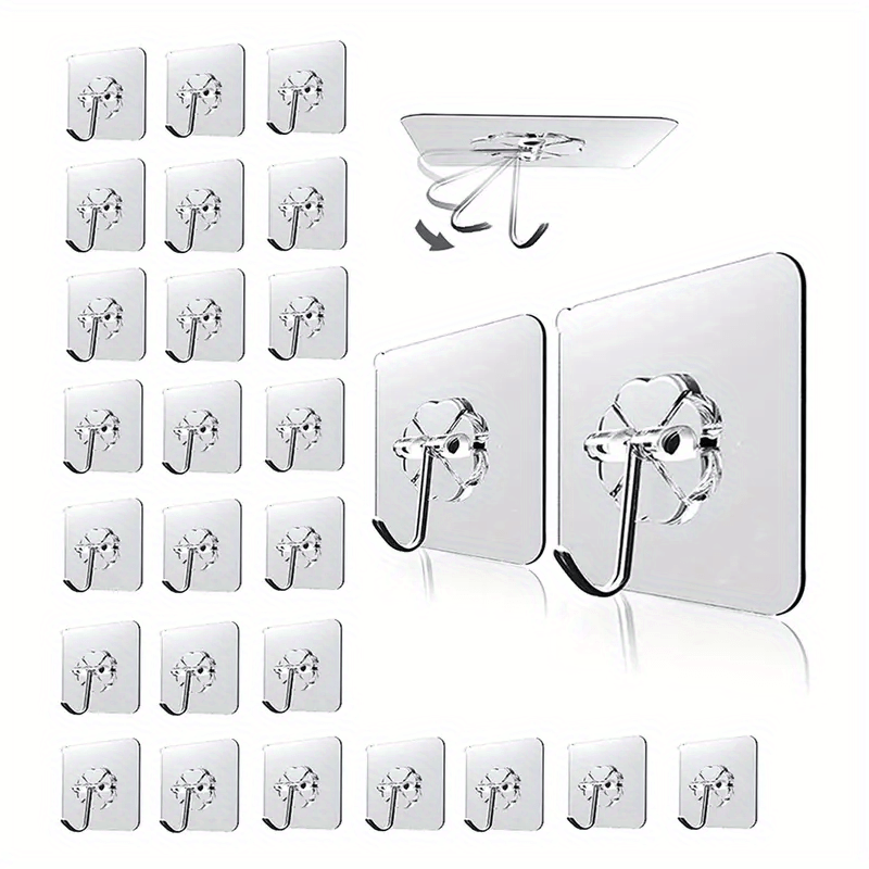 50pcs Heavy Duty Wall Hooks Transparent Non Slip Adhesive Hooks