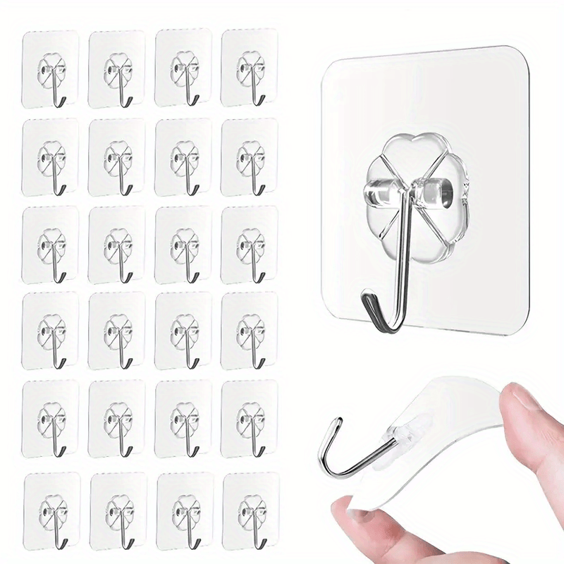 50pcs Heavy Duty Wall Hooks Transparent Non Slip Adhesive Hooks