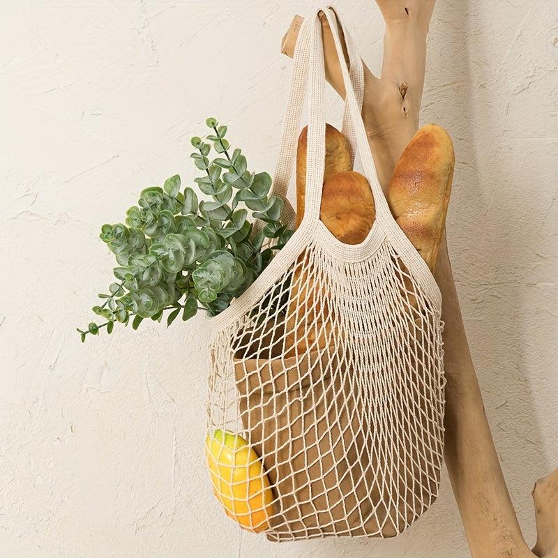 Mesh Grocery Bag Reusable Produce Tote Boho Hand Woven Bag