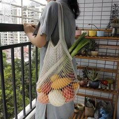 Mesh Grocery Bag Reusable Produce Tote Boho Hand Woven Bag
