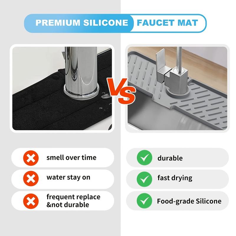 Long Silicone Sink Mat for Kitchen Bathroom Laundry Room Prevents Water Damage
