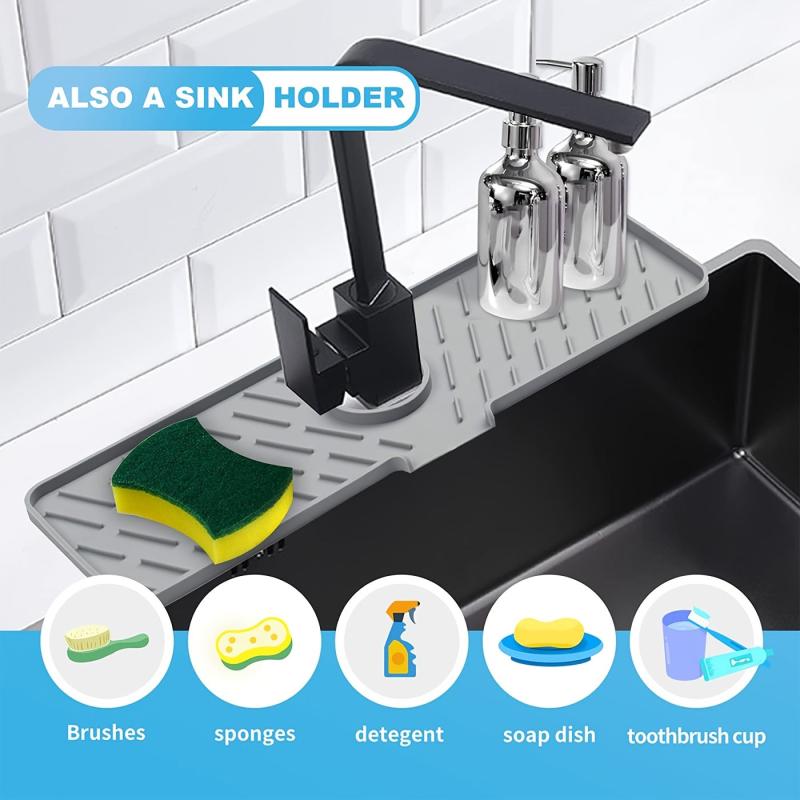 Long Silicone Sink Mat for Kitchen Bathroom Laundry Room Prevents Water Damage