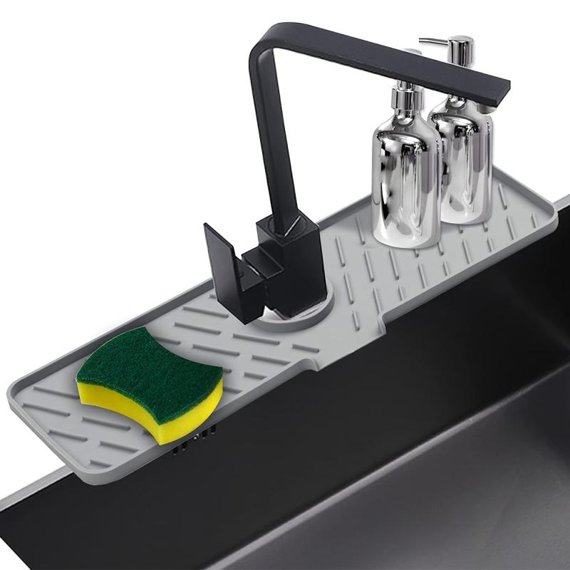 Long Silicone Sink Mat for Kitchen Bathroom Laundry Room Prevents Water Damage