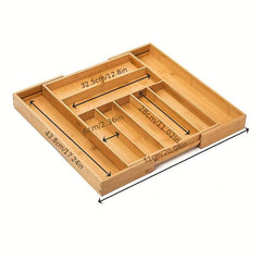 Bamboo Drawer Organizer Expandable Cutlery Plate Desktop Drawer Organizer