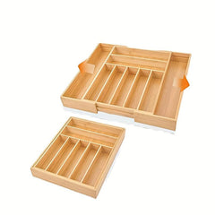 Bamboo Drawer Organizer Expandable Cutlery Plate Desktop Drawer Organizer