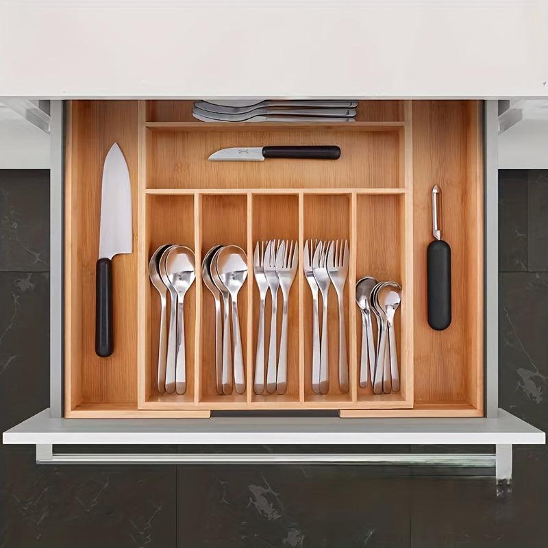 Bamboo Drawer Organizer Expandable Cutlery Plate Desktop Drawer Organizer