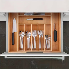 Bamboo Drawer Organizer Expandable Cutlery Plate Desktop Drawer Organizer
