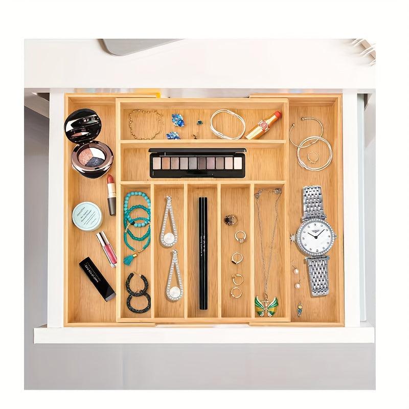 Bamboo Drawer Organizer Expandable Cutlery Plate Desktop Drawer Organizer