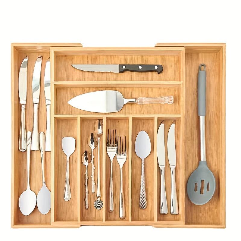 Bamboo Drawer Organizer Expandable Cutlery Plate Desktop Drawer Organizer