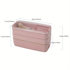 Portable 3 Layer Japanese Lunch Box with Utensils