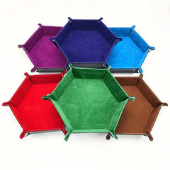 Hexagon Velvet Cloth Dice Tray Foldable Storage Box PU Tray