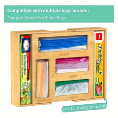 Bamboo Kitchen Drawer Rack & Food Bag Dispenser